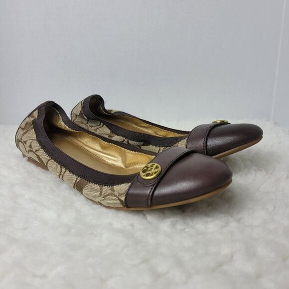 Coach Chelsey Womens Ballet Flat Size 9.5B  Signature Monogram Brown CapToe - Picture 1 of 9